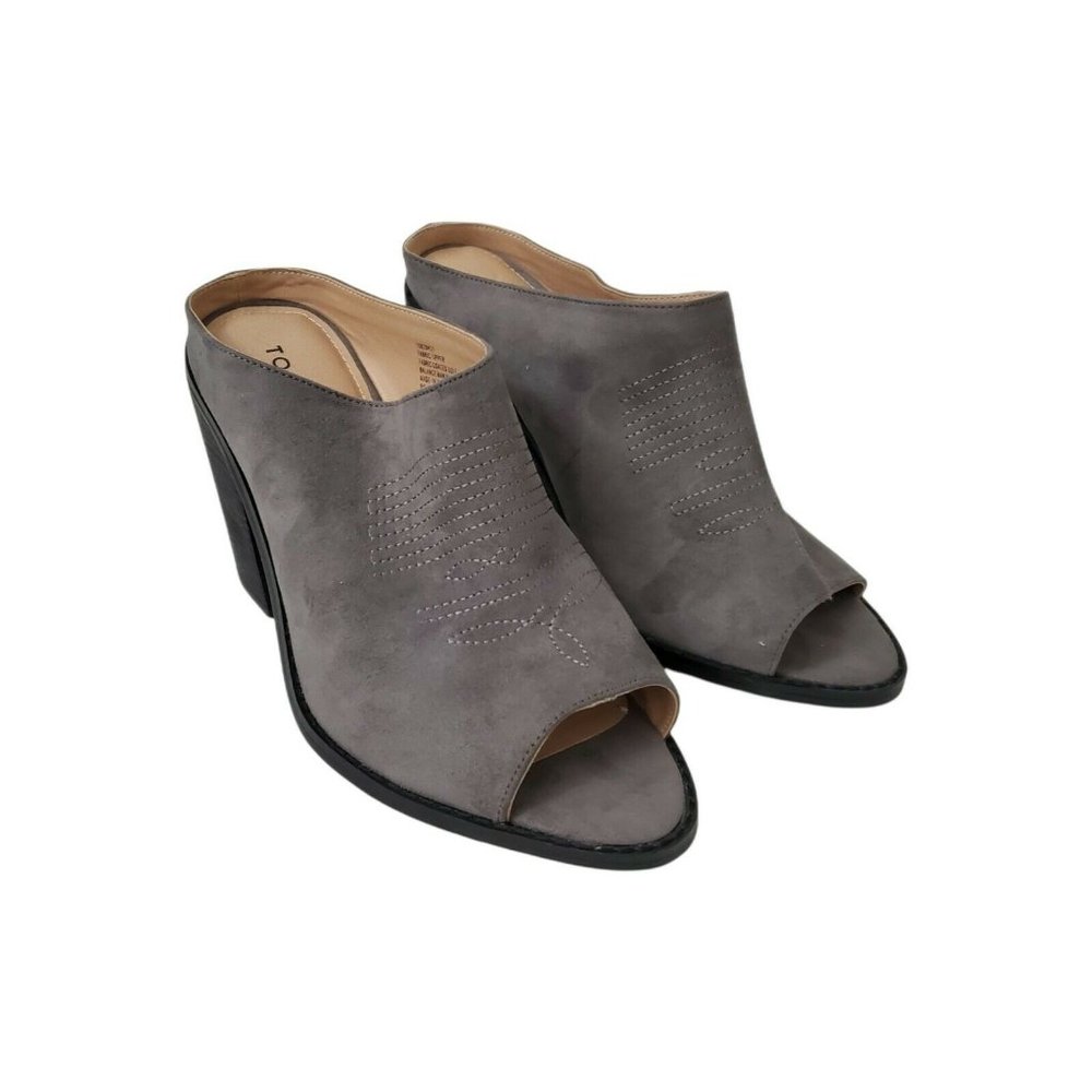 Torrid Western Women 9 Wide Grey Faux Suede Chunky Heel Sandal Slide Open Toe 9W